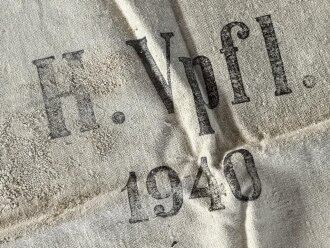 Grosser Sack für Heeresverpflegung der Wehrmacht. gebraucht, ungereinigt, datiert 1940