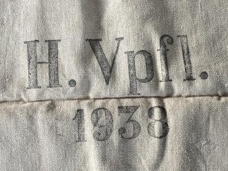Grosser Sack für Heeresverpflegung der Wehrmacht. gebraucht, ungereinigt, datiert 1938