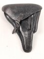 Koffertasche zur Pistole P08 der Wehrmacht, datiert 1937. Von der norwegischen Armee nach Ende des 2.Weltkrieges übernommen. Die Koppelschlaufen wurden entfernt und eine Vorrichtung zum tragen am amerikanischen Lochkoppel angenietet.