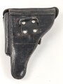 Koffertasche zur Pistole P08  datiert 1915. Von der norwegischen Armee nach Ende des 2.Weltkrieges übernommen. Die Koppelschlaufen wurden entfernt und eine Vorrichtung zum tragen am amerikanischen Lochkoppel angenietet.