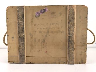 Patronenkasten B Wehrmacht. Packzettel  für 1500 Patronen 8 x 57 von 1944. Von einem amerikanischen Soldaten als Versandkasten benutzt.