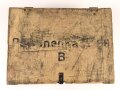 Patronenkasten B Wehrmacht. Packzettel  für 1500 Patronen 8 x 57 von 1944. Von einem amerikanischen Soldaten als Versandkasten benutzt.