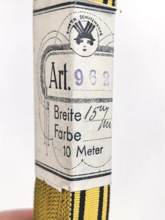 Württemberg,  Bündel Ordensband für die Bandspange zum Wilhelmskreuz. Breite 15mm, in der originalen Banderole, laut dieser 10 Meter
