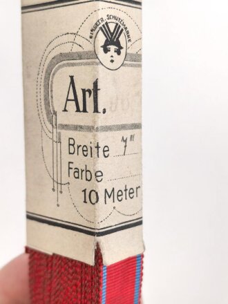 Württemberg,  Bündel Ordensband für die Bandspange zur Dienstauszeichnung. Breite 15mm, in der originalen Banderole, laut dieser 10 Meter