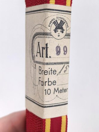 Baden, Bündel Ordensband für eine Bandspange zur Dienstauszeichnung. Breite 15mm, in der originalen Banderole, laut dieser 10 Meter