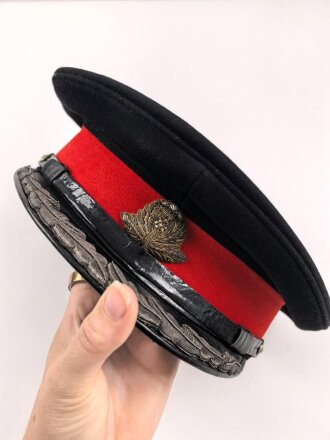 British Parade uniform, pants and visor hat, after WWI. Medal bar named to A.Bush, Service number 55592. Overall good condition