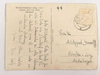Ansichtskarte "Reichsarbeitsdienst Abtlg. 1/171 - August, Graf von Alten Oldendorf"