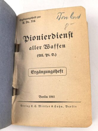 Ergänzungsheft zur H.Dv.316 " Pionierdienst...