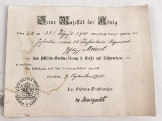Bayern , Verleihungs Urkunde für das Militär...