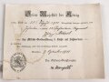 Bayern , Verleihungs Urkunde für das Militär Verdienstkreuz 3.Klasse mit Schwertern. Ausgestellt auf einen Gefreiten im Infanterie Regiment 23. Dazu die Auszeichnung, ein Band beiliegend