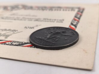 1.Weltkrieg, "Sammlung von Goldschmuck 1916" Schmuckblatturkunde von 1917,  dazu die Medaille  " In eiserner Zeit"
