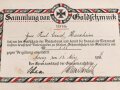 1.Weltkrieg, "Sammlung von Goldschmuck 1916" Schmuckblatturkunde von 1917,  dazu die Medaille  " In eiserner Zeit"