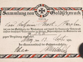 1.Weltkrieg, "Sammlung von Goldschmuck 1916"...