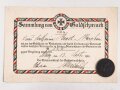 1.Weltkrieg, "Sammlung von Goldschmuck 1916" Schmuckblatturkunde von 1916,  dazu die Medaille  " In eiserner Zeit"