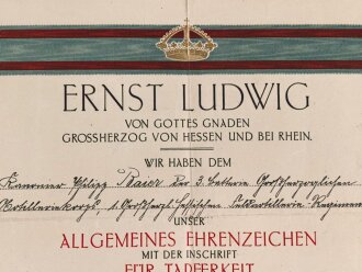 Hessen, Verleihungsurkunde Allgemeines Ehrenzeichen...