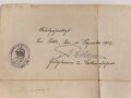 Hessen, Verleihungsurkunde Allgemeines Ehrenzeichen für Tapferkeit, ausgestellt auf einen Angehörigen im Feldartillerie Regiment 25 . Mehrfach gefaltet