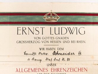 Hessen, Verleihungsurkunde Allgemeines Ehrenzeichen...