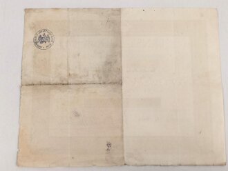 Hessen, Verleihungsurkunde Allgemeines Ehrenzeichen für Tapferkeit, ausgestellt auf einen Angehörigen im Reserve Infanterie Regiment 80 . Mehrfach gefaltet