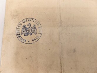 Hessen, Verleihungsurkunde Allgemeines Ehrenzeichen für Tapferkeit, ausgestellt auf einen Angehörigen im Reserve Infanterie Regiment 80 . Mehrfach gefaltet