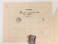 Preussen, Verleihungsurkunde zum Verdienstkreuz für Kriegshilfe, ausgestellt auf einen Gemeidevorsteher am 3.Juni 1918. Mehrfach gefaltet, dazu das Verdienstkreuz am Band