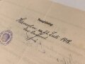 Preussen, Verleihungsurkunde zum Verdienstkreuz für Kriegshilfe, ausgestellt auf einen Gemeidevorsteher am 3.Juni 1918. Mehrfach gefaltet, dazu das Verdienstkreuz am Band