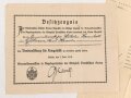 Preussen, Verleihungsurkunde zum Verdienstkreuz für Kriegshilfe, ausgestellt auf einen Gemeidevorsteher am 3.Juni 1918. Mehrfach gefaltet, dazu das Verdienstkreuz am Band
