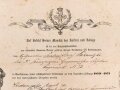 Preussen, Verleihungsurkunde zur Kriegs Denkmünze 1870/71 für Combattanten, ausgestellt am 1.8.1871 auf einen Angehörigen im Füsilier Regiment 73. Eigenhändige Unterschrift Oberst und Regimentskommandeur. Mehrfach gefaltet