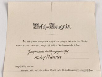 Bayern , Besitzzeugnis zur Jubiläumsmedaille 1905....