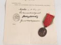 Bayern , Besitzzeugnis zur Jubiläumsmedaille 1905. Mittig gefaltet, dazu die Medaille am Band