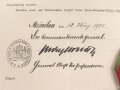 Bayern , Besitzzeugnis zur Jubiläumsmedaille 1905. Mittig gefaltet, dazu die Medaille am Band