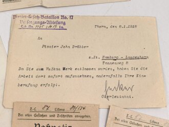 Hamburg, Verleihungsurkunde zum Hanseatenkreuz, ausgestellt am 20.10.1916 auf einen Pionier. Dazu das kreuz am Band sowie diverse weitere Papiere, ein Foto und sein Führungszeugnis