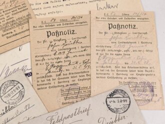 Hamburg, Verleihungsurkunde zum Hanseatenkreuz, ausgestellt am 20.10.1916 auf einen Pionier. Dazu das kreuz am Band sowie diverse weitere Papiere, ein Foto und sein Führungszeugnis