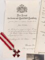 Hamburg, Verleihungsurkunde zum Hanseatenkreuz, ausgestellt am 20.10.1916 auf einen Pionier. Dazu das kreuz am Band sowie diverse weitere Papiere, ein Foto und sein Führungszeugnis