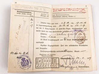 Bayern , Besitzzeugnisse und Militär Paß für einen Angehörigen im Feldartillerie Regiment 20.