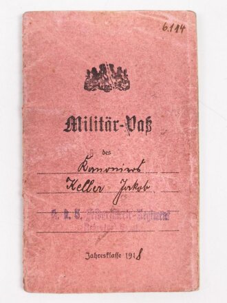 Bayern , Besitzzeugnisse und Militär Paß für einen Angehörigen im Feldartillerie Regiment 20.