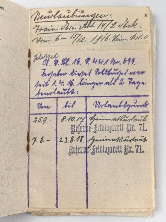 Bayern , Vorläufiger Ausweis für das Eiserne Kreuz II.Klasse, ausgestellt auf einen Angehörigen Reserve Feldlazarett 71 am 7.11.1918.