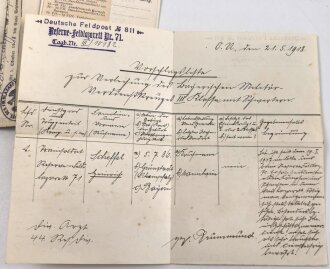 Bayern , Vorläufiger Ausweis für das Eiserne Kreuz II.Klasse, ausgestellt auf einen Angehörigen Reserve Feldlazarett 71 am 7.11.1918.
