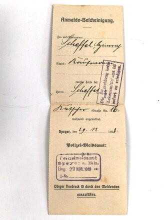 Bayern , Vorläufiger Ausweis für das Eiserne Kreuz II.Klasse, ausgestellt auf einen Angehörigen Reserve Feldlazarett 71 am 7.11.1918.