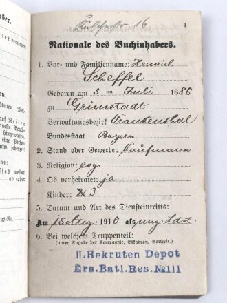 Bayern , Vorläufiger Ausweis für das Eiserne Kreuz II.Klasse, ausgestellt auf einen Angehörigen Reserve Feldlazarett 71 am 7.11.1918.