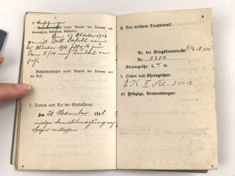 Bayern , Vorläufiger Ausweis für das Eiserne Kreuz II.Klasse, ausgestellt auf einen Angehörigen Reserve Feldlazarett 71 am 7.11.1918.