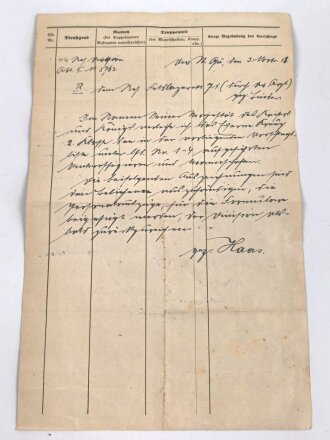 Bayern , Vorläufiger Ausweis für das Eiserne Kreuz II.Klasse, ausgestellt auf einen Angehörigen Reserve Feldlazarett 71 am 7.11.1918.