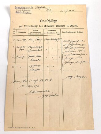 Bayern , Vorläufiger Ausweis für das Eiserne Kreuz II.Klasse, ausgestellt auf einen Angehörigen Reserve Feldlazarett 71 am 7.11.1918.