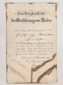 Baden, Verleihungsurkunde zum Verdienstkreuz vom Zähringer Löwen, ausgestellt 1909. Verschmutzt und mehrfach gefaltet