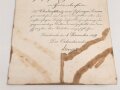 Baden, Verleihungsurkunde zum Verdienstkreuz vom Zähringer Löwen, ausgestellt 1909. Verschmutzt und mehrfach gefaltet