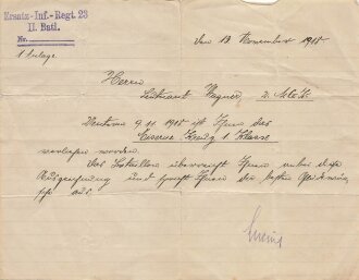 Sachsen, Bescheinigung über die Verleihung des Eisernen Kreuzes II. Klasse sowie dem Albrechtsorden II.Klasse mit Schwertern, ausgestellt am 2.10.1915, dazu eine handgeschriebene verleihungsurkunde zum Eisernen Kreuz 1. Klasse vom 13.11.1918