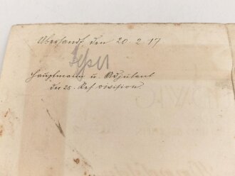 Hessen, Verleihungsurkunde Allgemeines Ehrenzeichen für Tapferkeit, ausgestellt auf einen Angehörigen im Reserve Infanterie Regiment 118 . Mehrfach gefaltet, geklebt