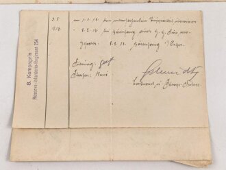 Hessen, Verleihungsurkunde Allgemeines Ehrenzeichen für Tapferkeit, ausgestellt auf einen Angehörigen im Reserve Infanterie Regiment 118 . Mehrfach gefaltet, geklebt