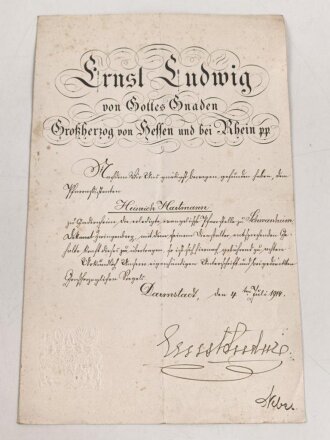 Hessen, Verleihungsurkunde Militär...