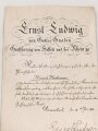 Hessen, Verleihungsurkunde Militär Sanitätskreuz am Kriegsbande, ausgestellt auf einen Angehörigen Etappen Kommandantur 8., dazu eine Dienstaltersurkunde vom 4.7.1914 mit eigenhändiger Unterschrift Ernst Ludwig.