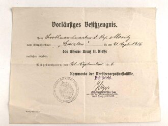 Kaiserliche Marine, vorläufiges Besitzzeugnis...
